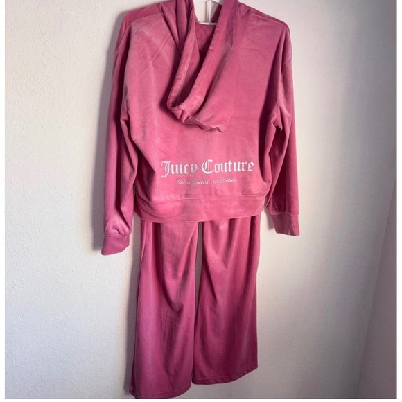 Juicy Couture Pink Velour Tracksuit Hoodie & Pant Set Y2K Glitter Logo New large - Picture 7 of 11